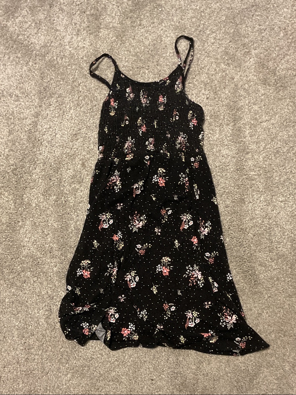 wonder nation Black Floral Sundress with Pink and White Accents